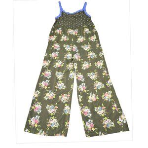 Matilda Jane Womens Olive Green Floral Wide Leg Jumpsuit Sleeveless Rayon Size M